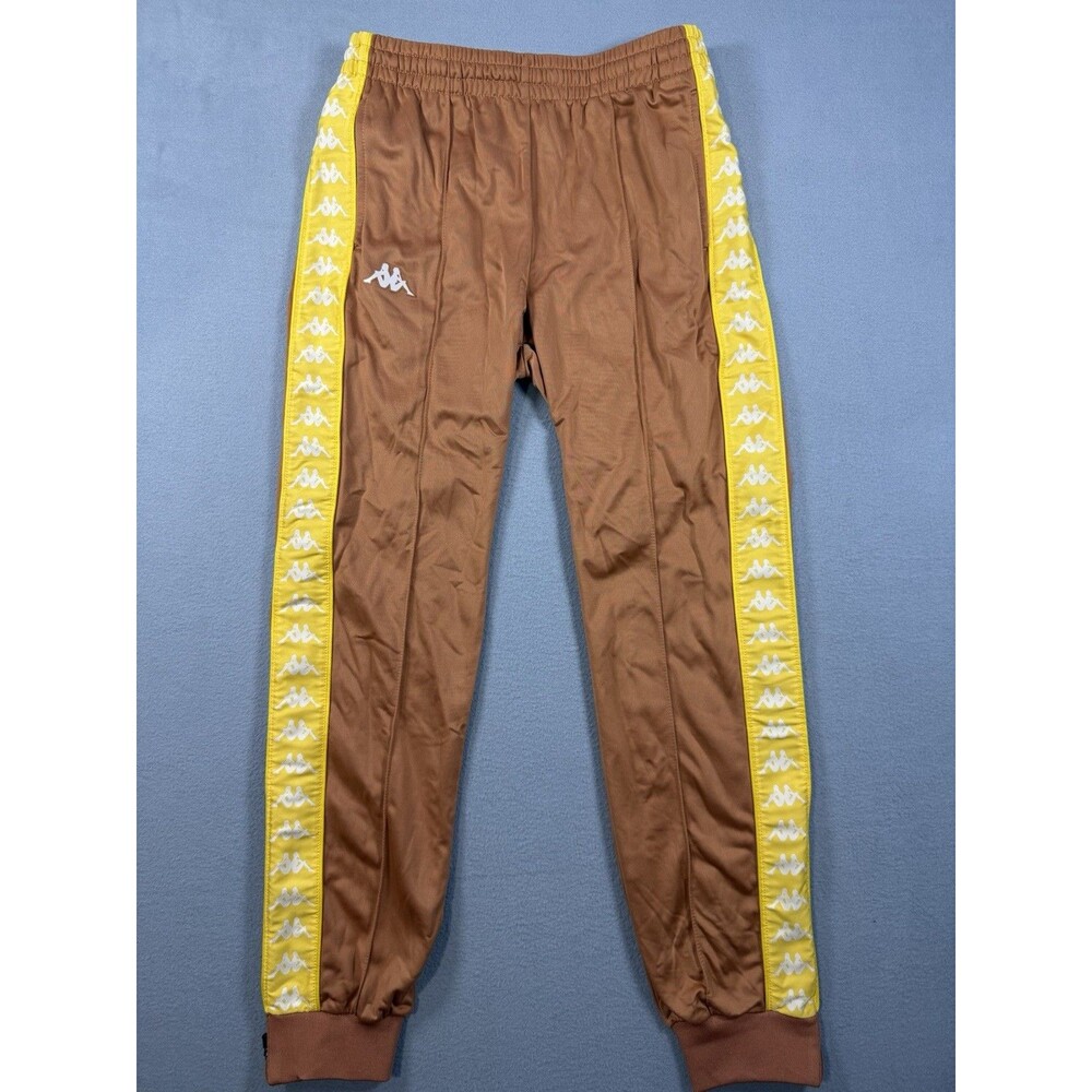 Kappa 222 Banda Track Pants Medium Brown Yellow Zip Ankle Jogger Retro